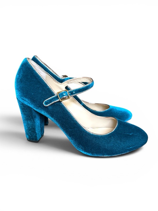Boden Shoes - NWOT Boden Teal Velvet Mary Jane Block Heels